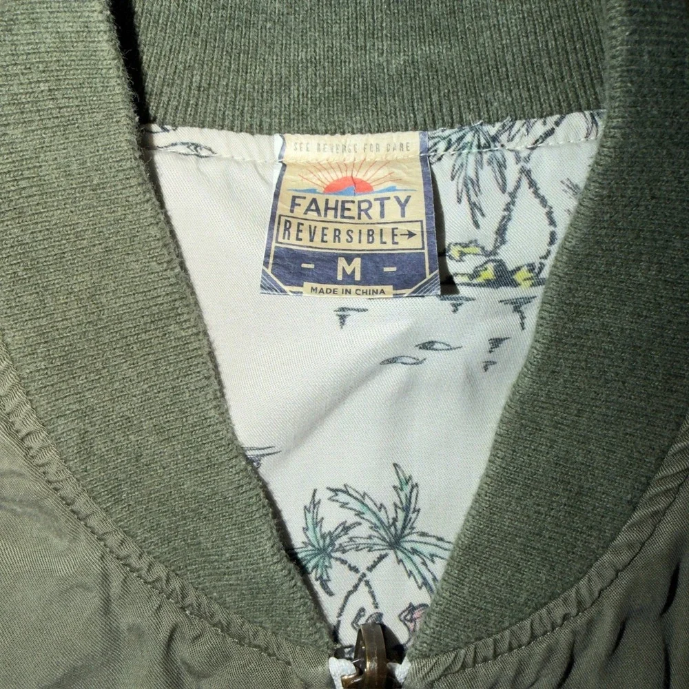 Faherty Reversible Bomber Jacket Olive Palm Print Women's s Medium‎